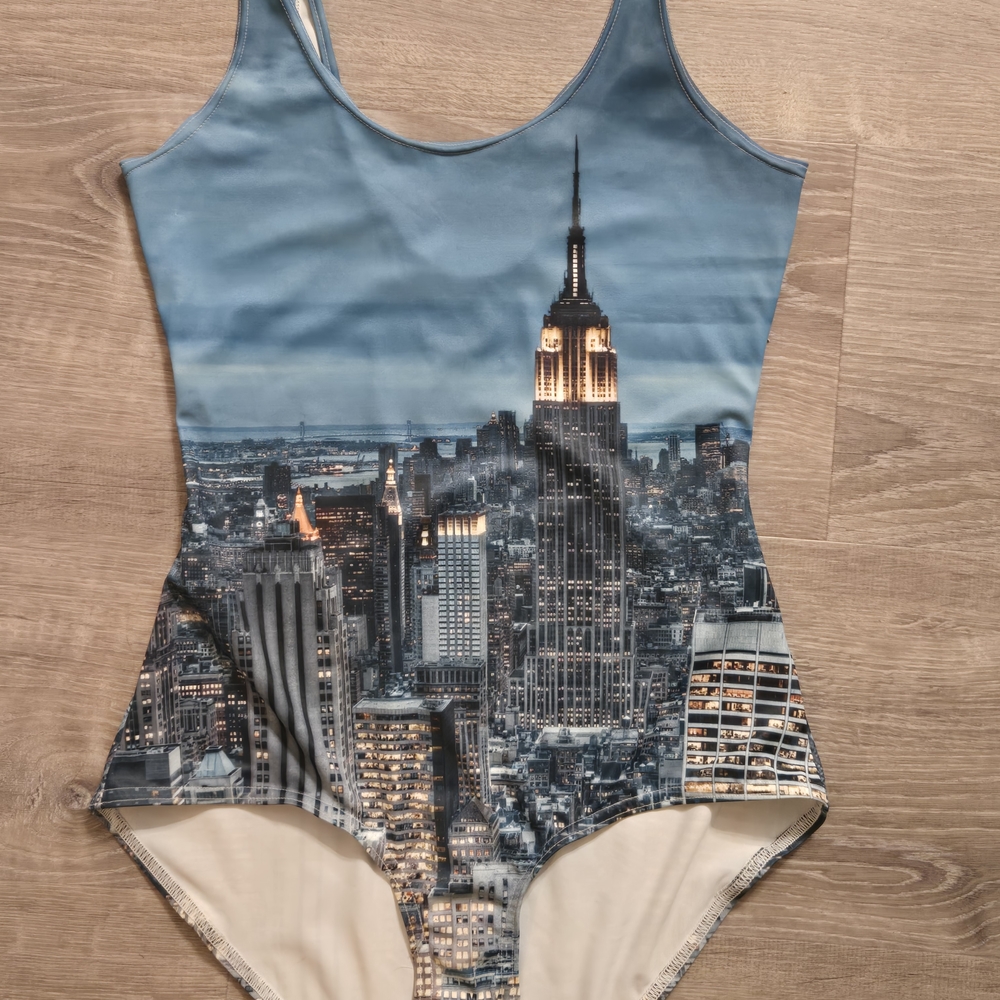 Cityscape Print Kids One Piece Swimsuit